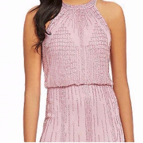 Adrianna Papell beaded halter blouson gown icy - Picture 3 of 9